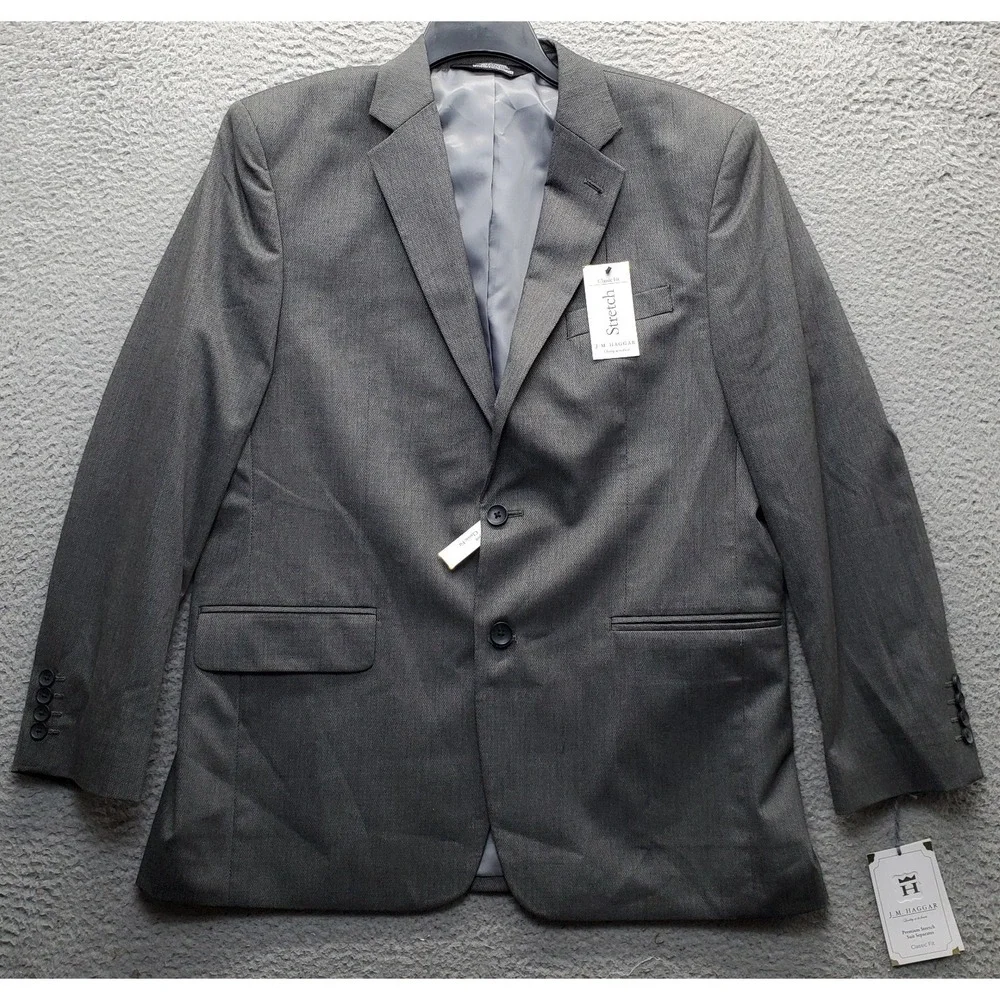 J.M. Haggar Blazer Jacket Mens 42R Gray Classic Stretch Single Breasted Formal